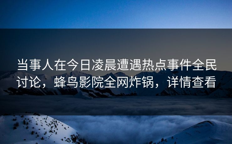 当事人在今日凌晨遭遇热点事件全民讨论,蜂鸟影院全网炸锅,详情查看 当事人在今日凌晨遭遇热点事件全民讨论,蜂鸟影院全网炸锅,详情查看