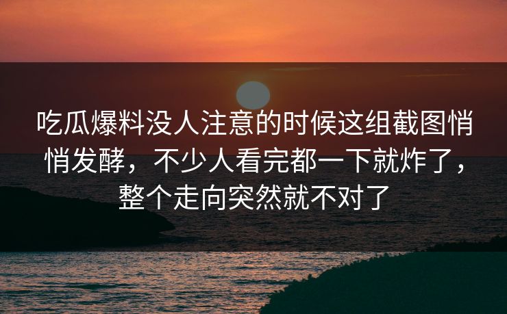 吃瓜爆料没人注意的时候这组截图悄悄发酵，不少人看完都一下就炸了，整个走向突然就不对了